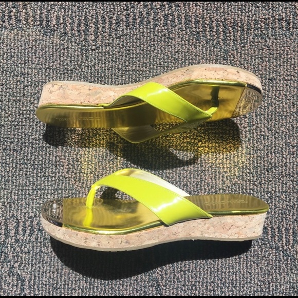 JIMMY CHOO - Pence Cork Neon Yellow sandals, Sz 4 - Picture 3 of 5